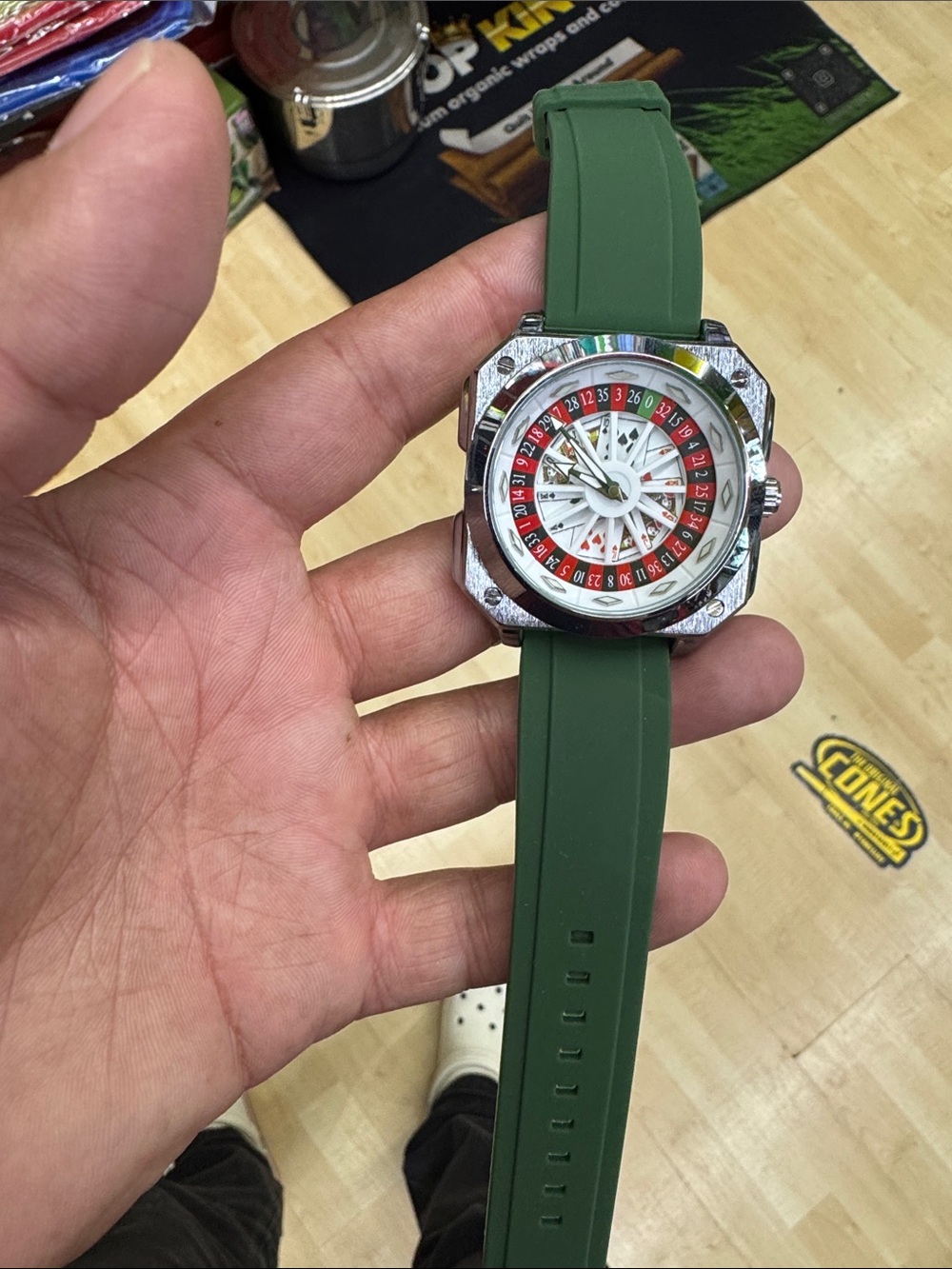 Green Roulette-Style Silicone Strap Game Watch